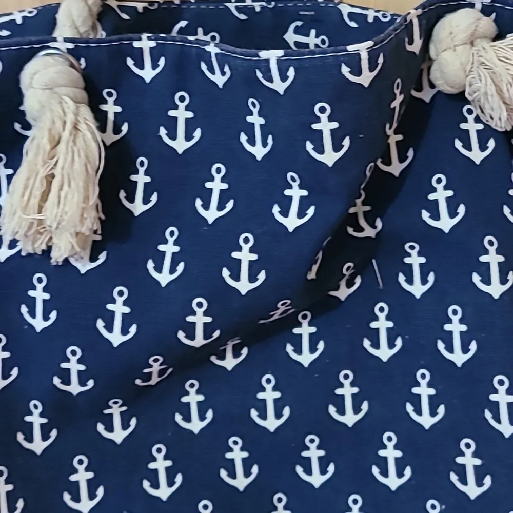 Canvas large beach bag with anchors - Picture 3 of 5
